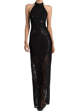 Alice and Olivia Koi Embellished Lace Halter Maxi Dress